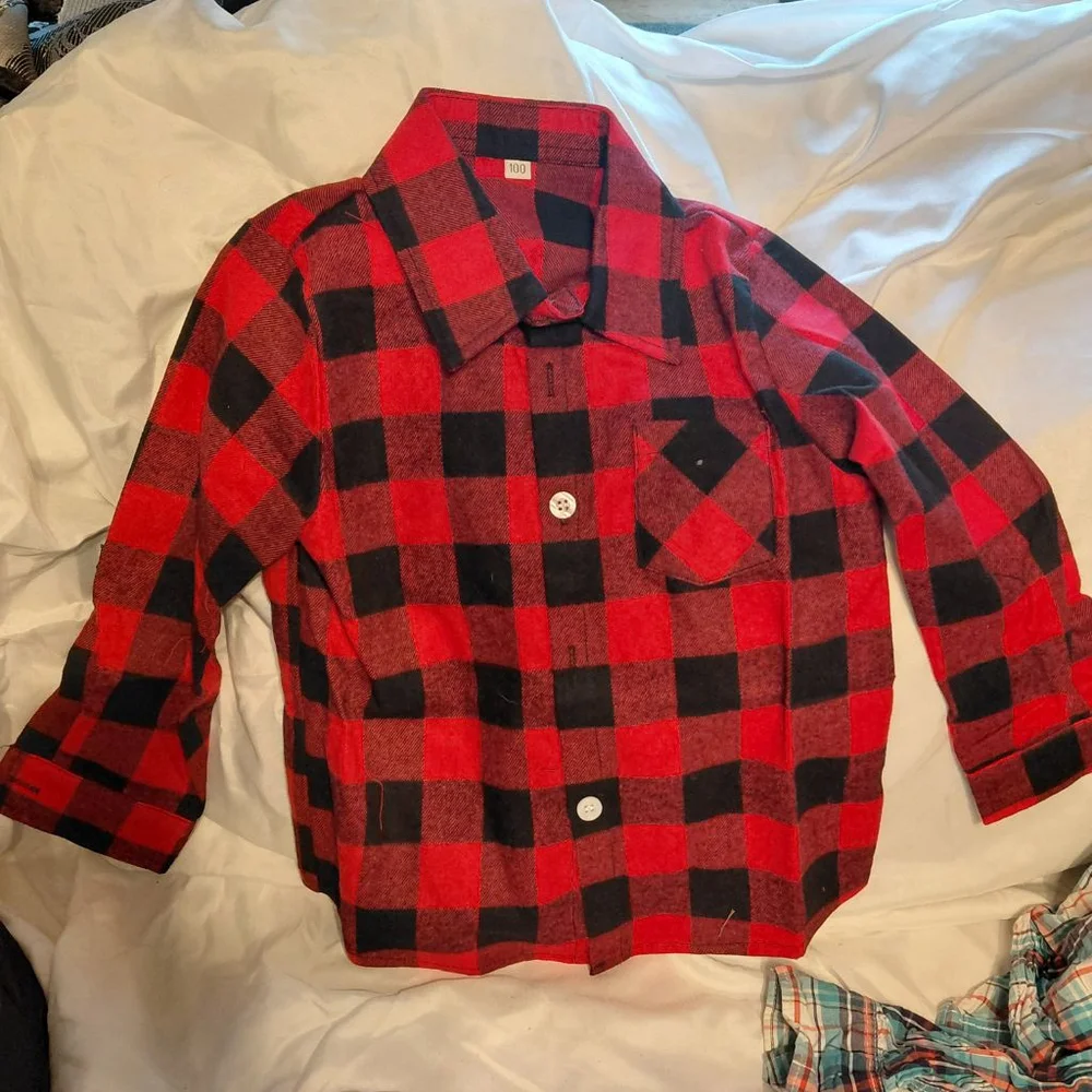 Boys Carter's Plaid Button Down Shirts 4T Red Black Blue bundle
